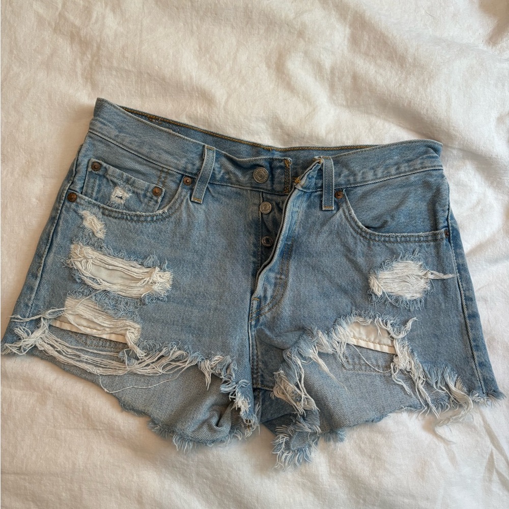 Levi's Light Blue Distressed Jean Shorts